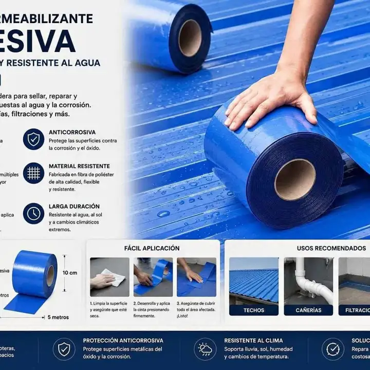 Cinta impermeabilizante adhesiva 10CMX5METROS azul