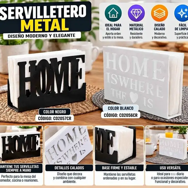 Servilletero metal negro-blanco