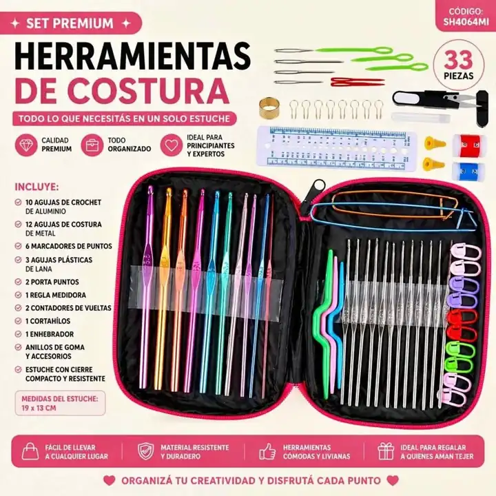 Set premium herramientas de costura metal rosa