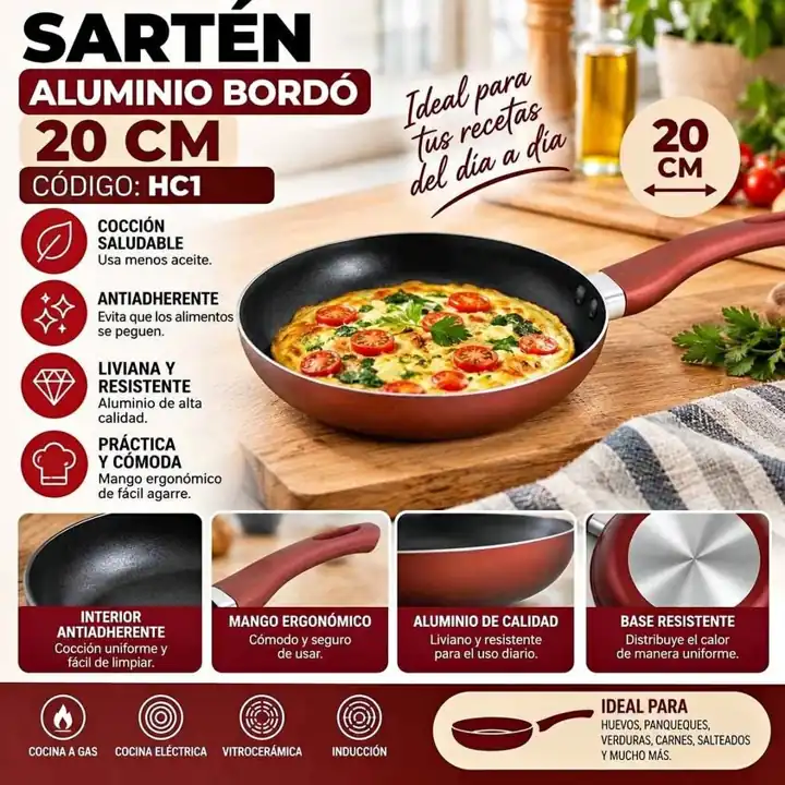 Sarten aluminio bordo 20CM