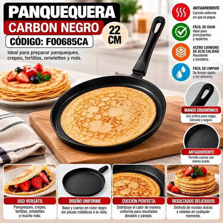Panquequera carbon negro 22 cm