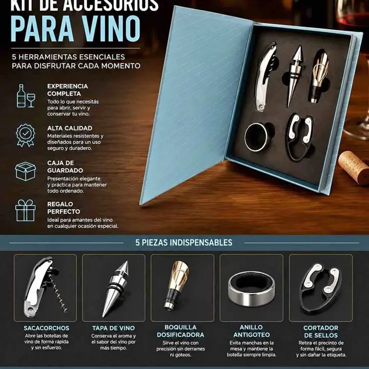 Kit 5 piezas abridor de vino
