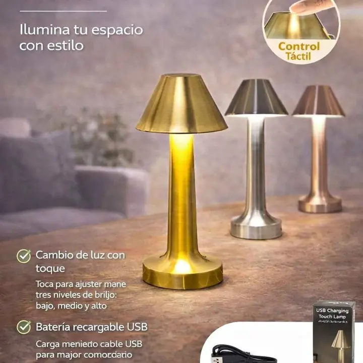 Velador recargable touch 3 colores