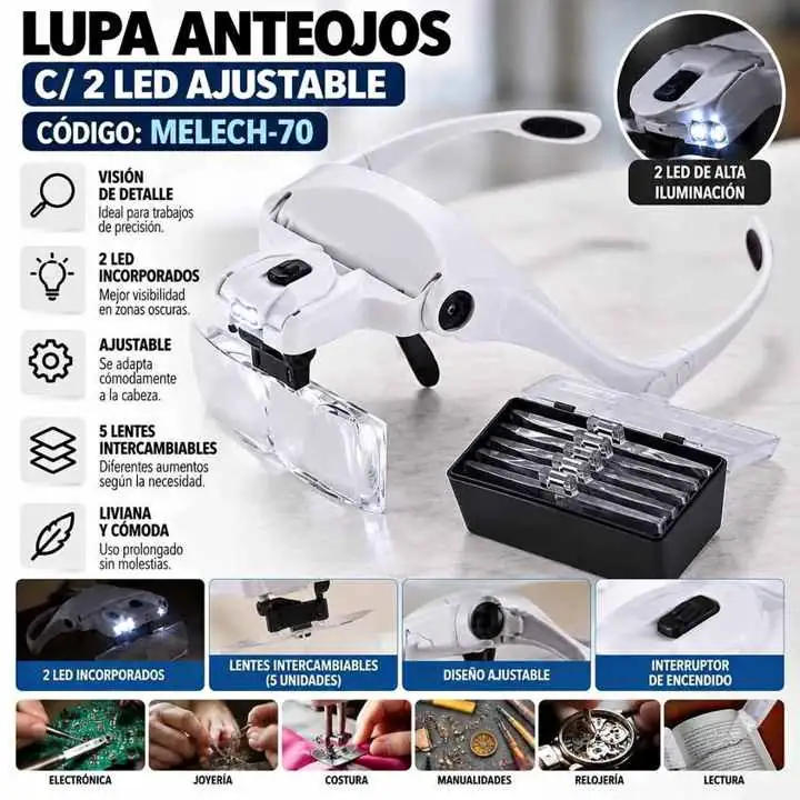 Lupa anteojos C/2LED ajustable