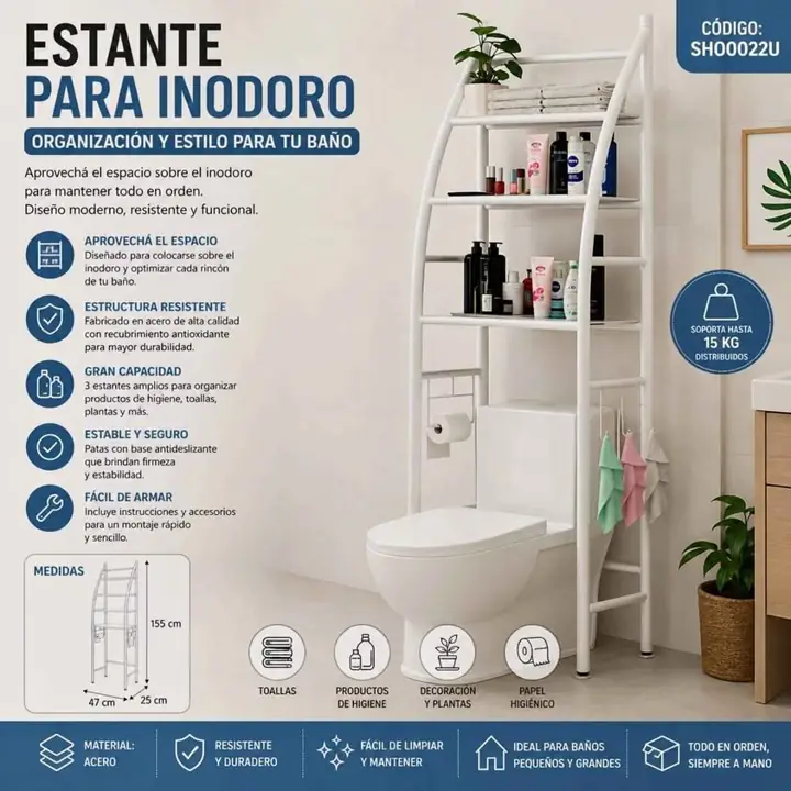 Estante para inodoro acero blanco 155x47x25 cm