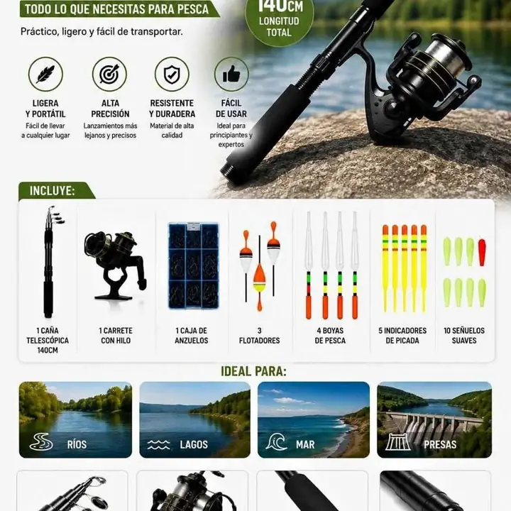 Set kit de pesca cana telescopica 140CM