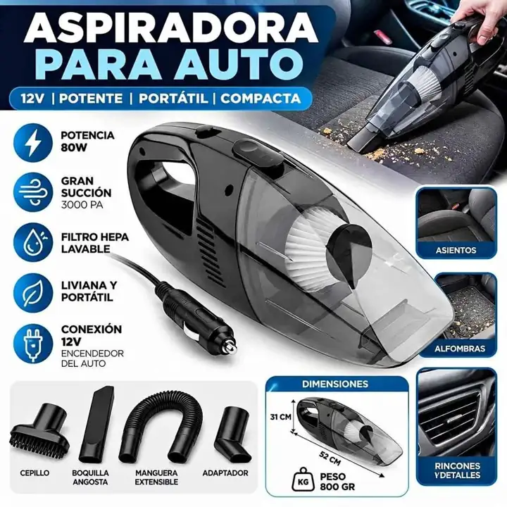 Aspiradora para autos 12V portatil potente