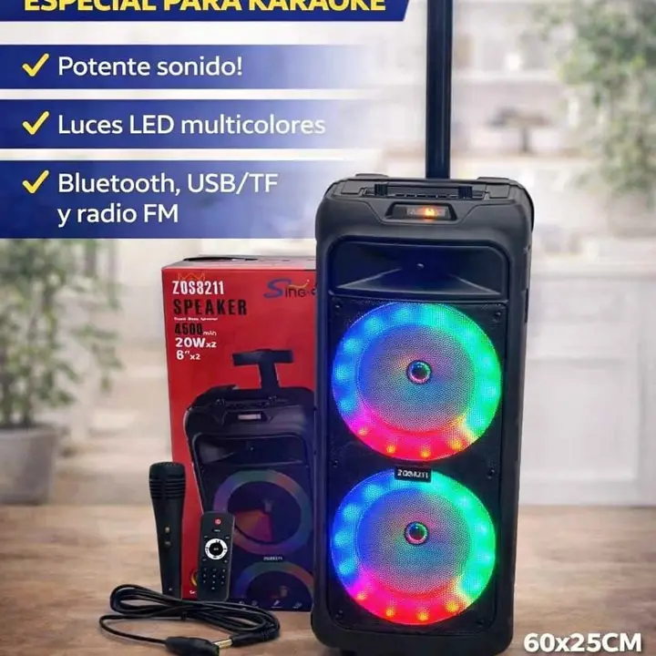 Parlante 8"X2 con carrito y luces