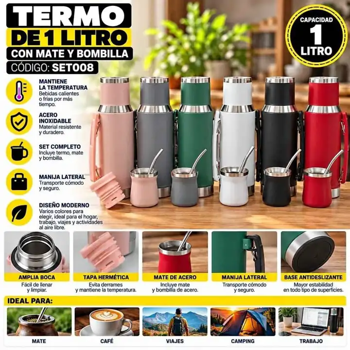 Ttermo de 1 litro con mate y bombilla