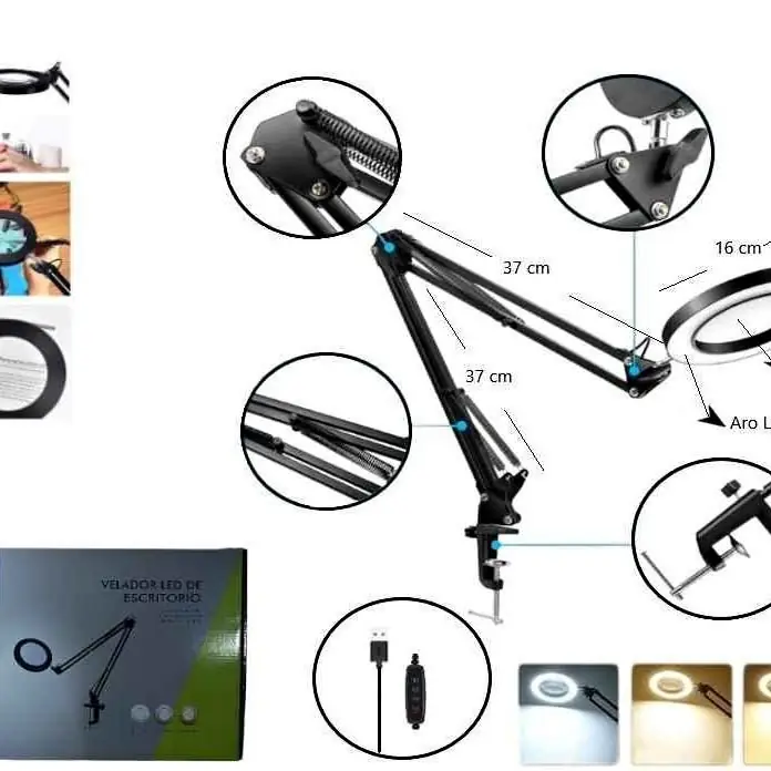 Velador LED articulada con lupa 3 tonos