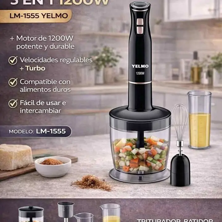Mini pimer 3 en 1 1200W yelmo mixer minipimer