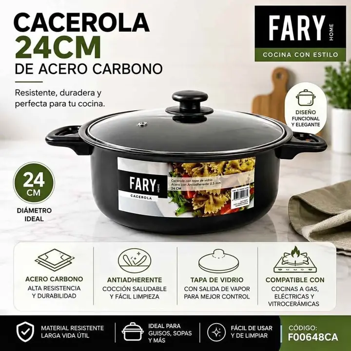 Cacerola negra de 24 cm acero carbono