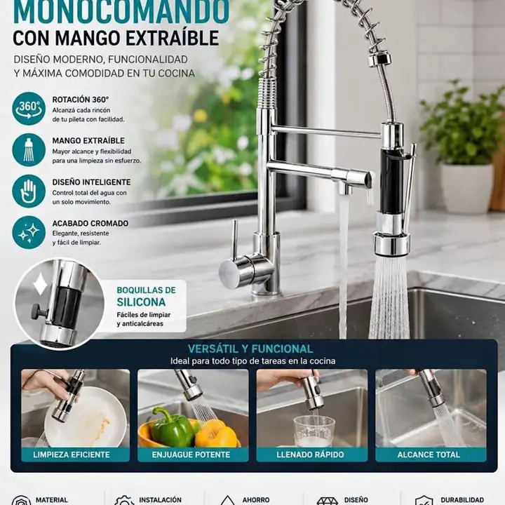 Griferia para cocina monocomando extensible