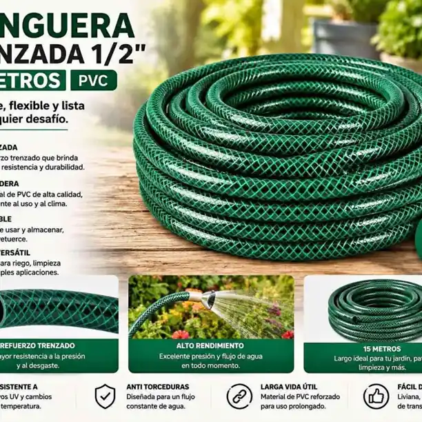 Manguera trenzada 1/2 de 15 metros PVC