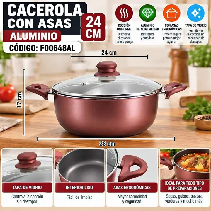 Cacerola con asas aluminio 24CM