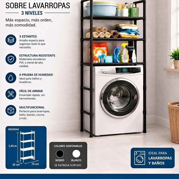 Organizador estante 3 niveles sobre lavarropas