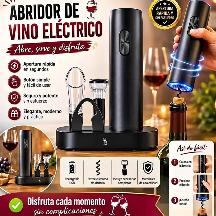 Abridor de vinos electrico negro