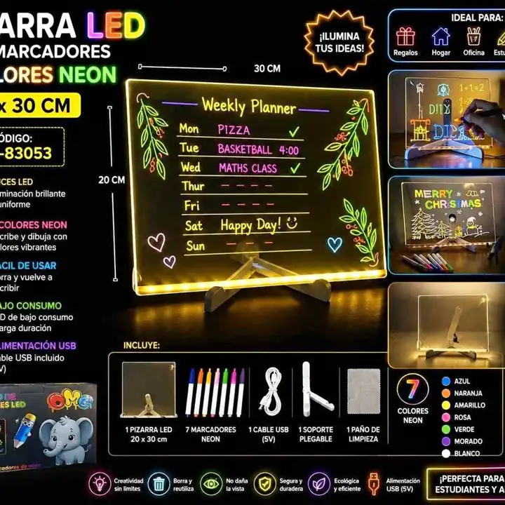 Pizarra LED 7 fibras colores 20X30CM