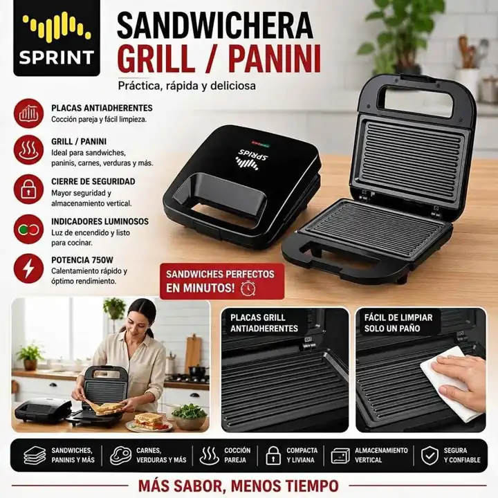 Sandwichera grill Panini antiadherente sprint