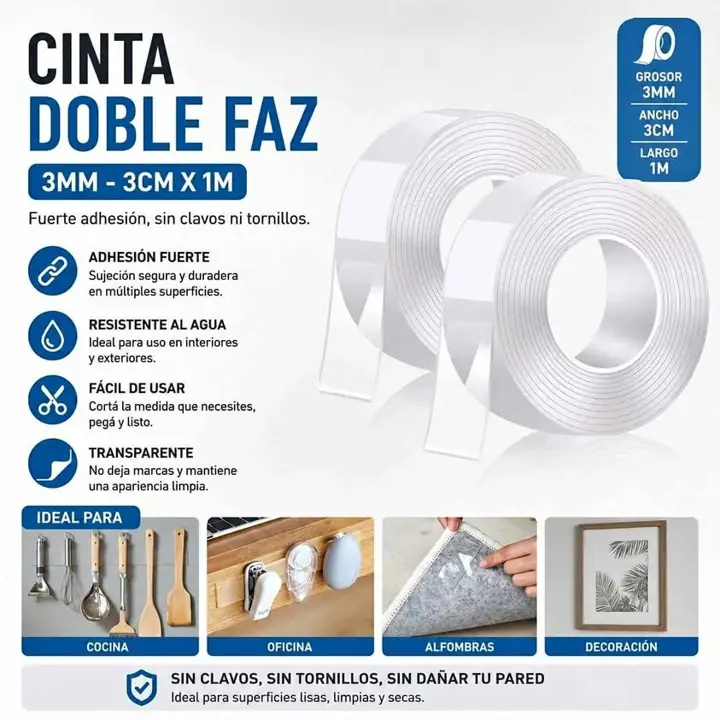 Cinta doble faz 3MM - 3CM x 1MT