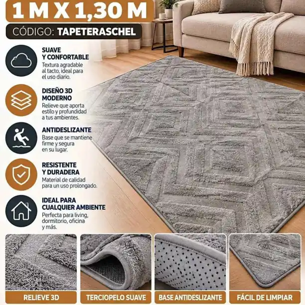 Alfombra 3D de 1M x 1,30M con antideslizante
