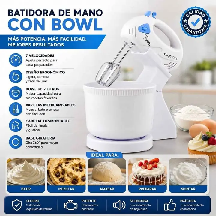 Batidora de mano con bowl Kanji blanca -roja