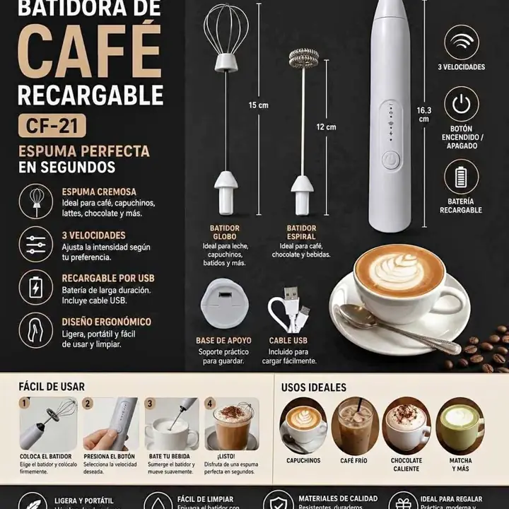 Batidor de cafe recargable