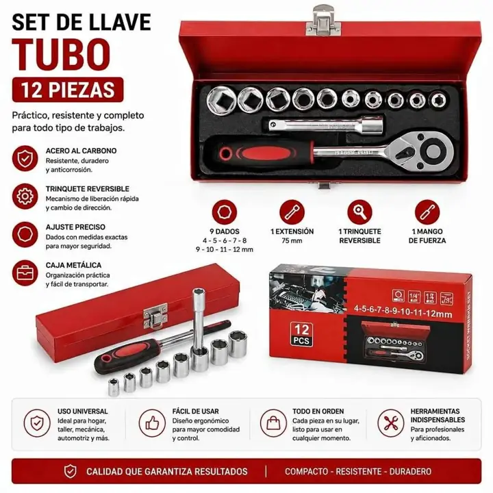 Set de llave en caja tubo 12 piezas