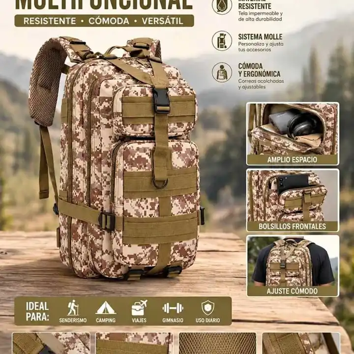 Mochila tactica militar 25 lts desert camuflada