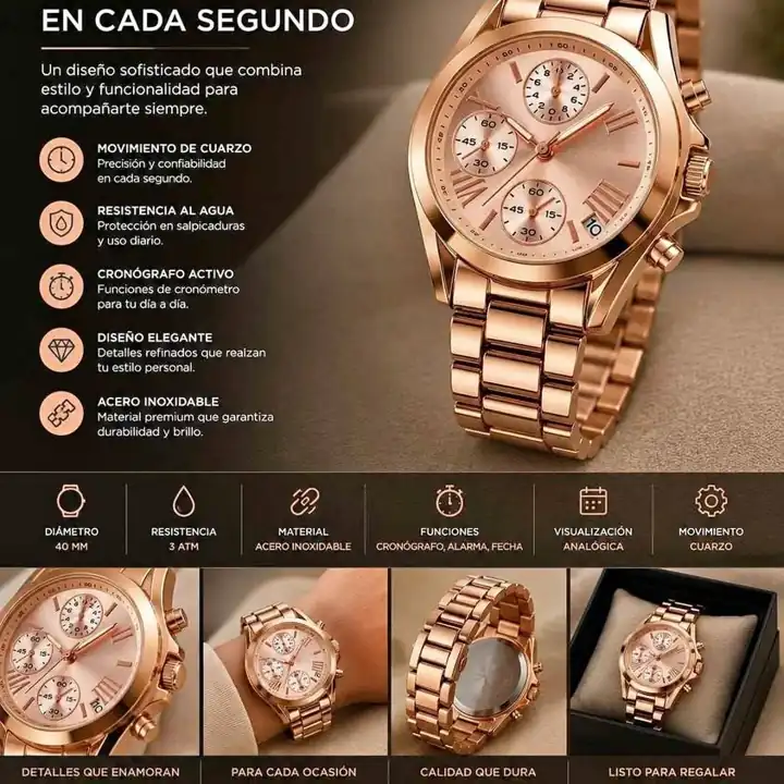 Reloj mujer rosa gold acero inoxidable