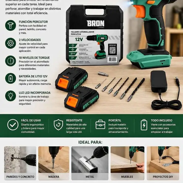 Taladro percutor atornillador de 12 V