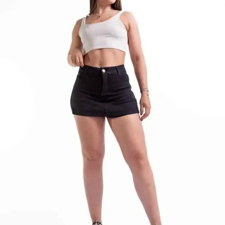 Short pollera jean negro dama