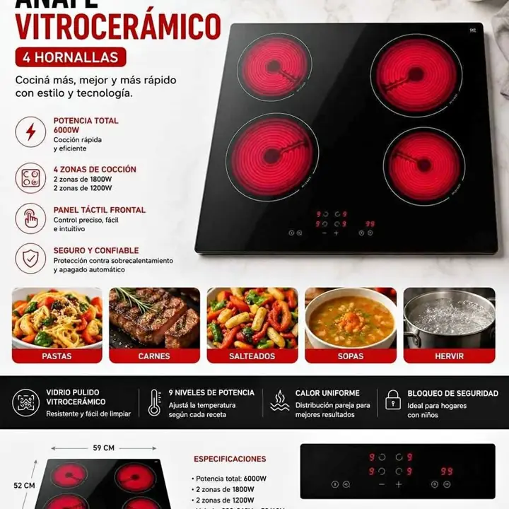 Anafe vitroceramico 4 hornallas