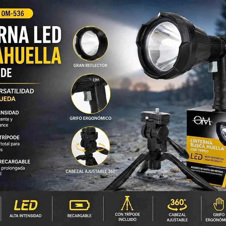 Linterna LED busca huella con tripode om