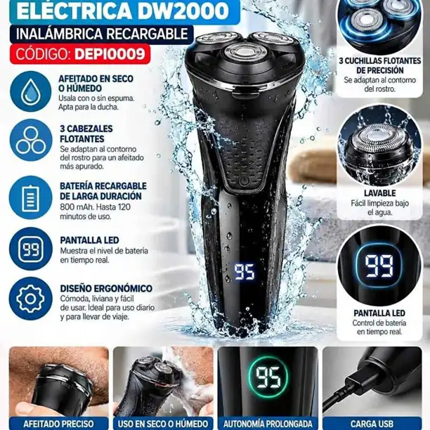Afeitadora Eléctrica DW2000 Inalámbrica Recargable