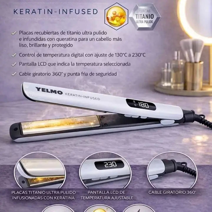 Planchita de cabello keratina titanium yelmo