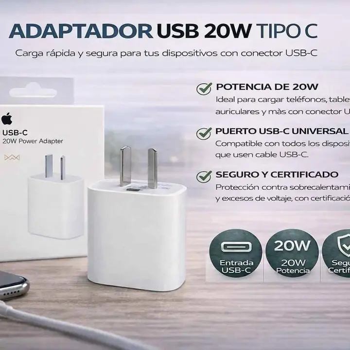 Adaptador USB 20W tipo C (pata argentina)