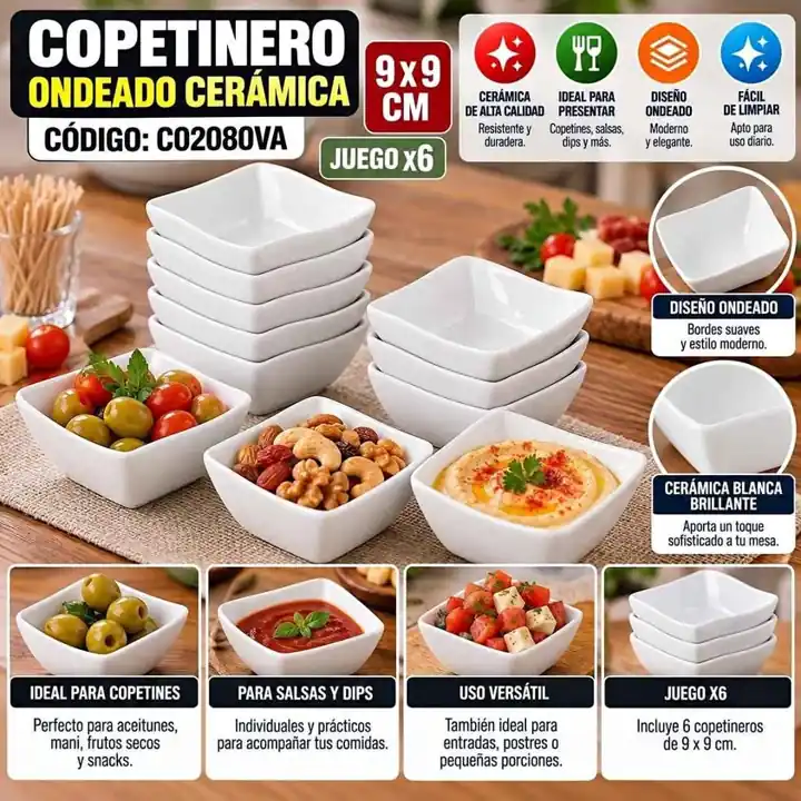 Copetinero ondeado ceramica 9X9 cm juego X6
