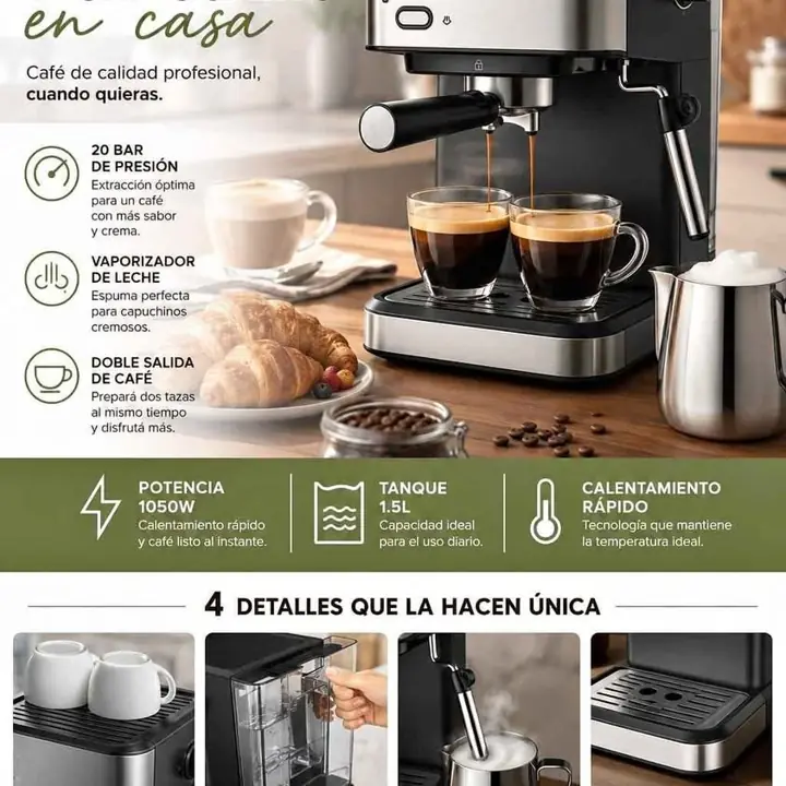 Cafetera espresso 20 bar con espumador