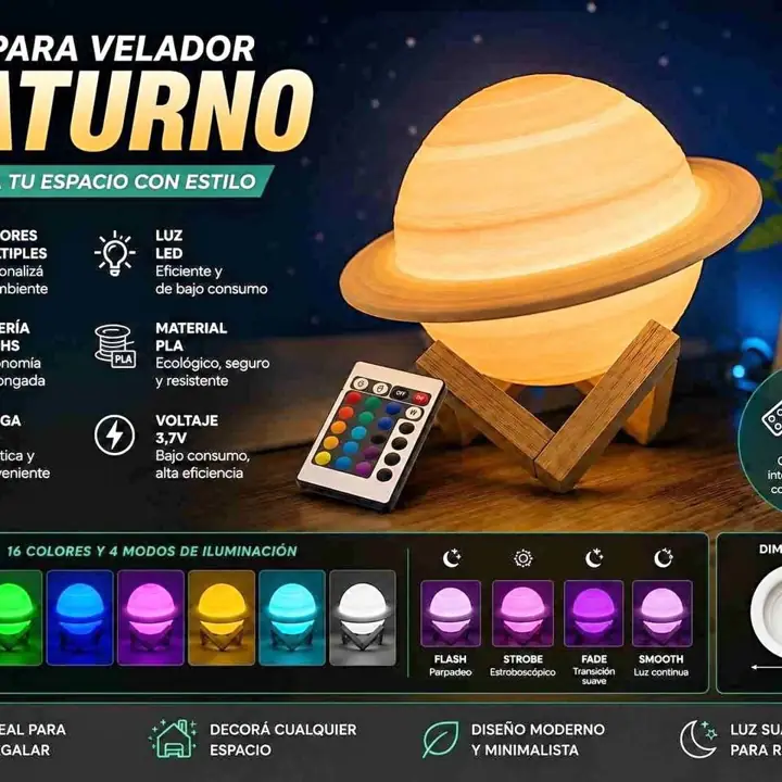 Lampara velador luz saturno