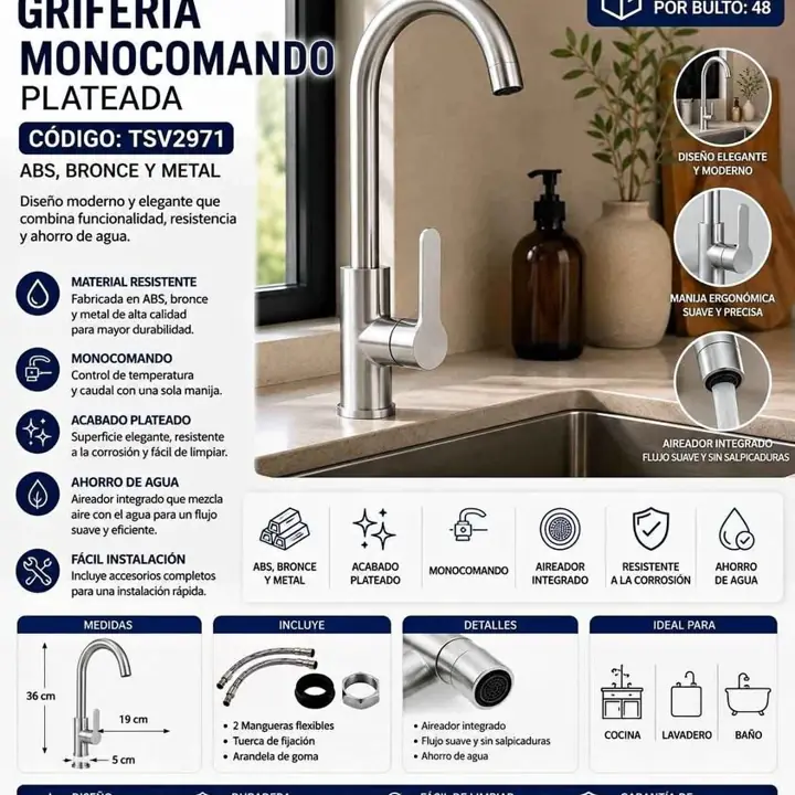Griferia monocomando semi curva