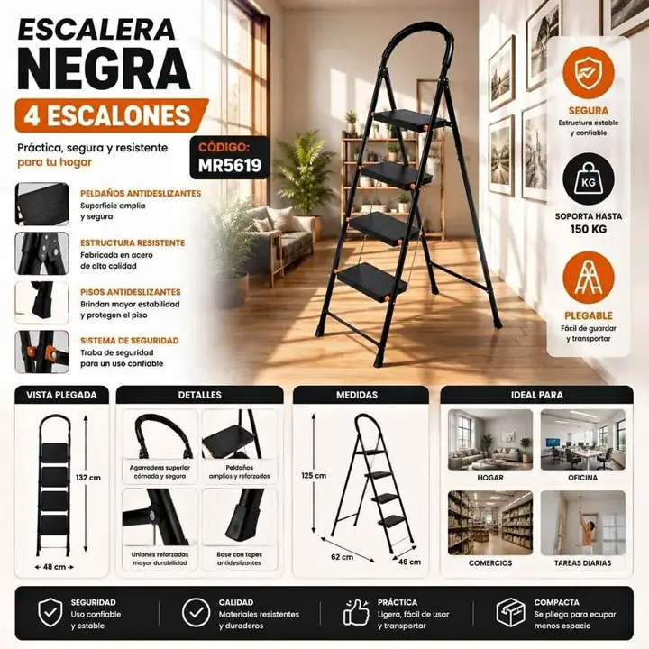 Escalera 4 escalones color negra