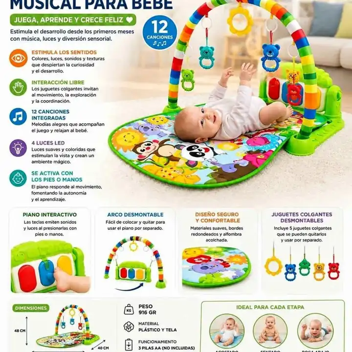 Gimnasio alfombra musical 4 luces LED + canciones