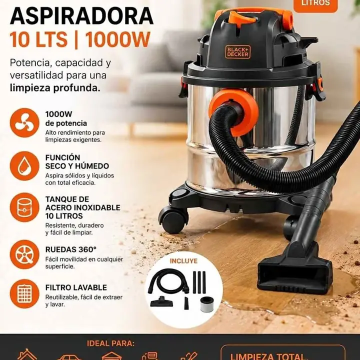Aspiradora 10 lts agua polvo 1000W black + decker