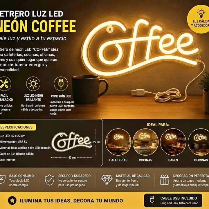 Letrero cartel neon coffe