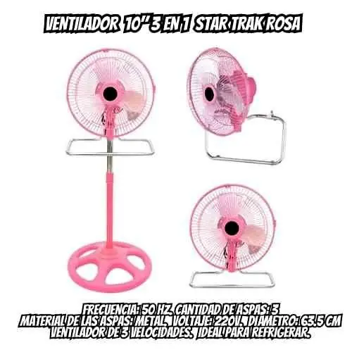 Ventilador 10" 3 en 1 star trak rosa