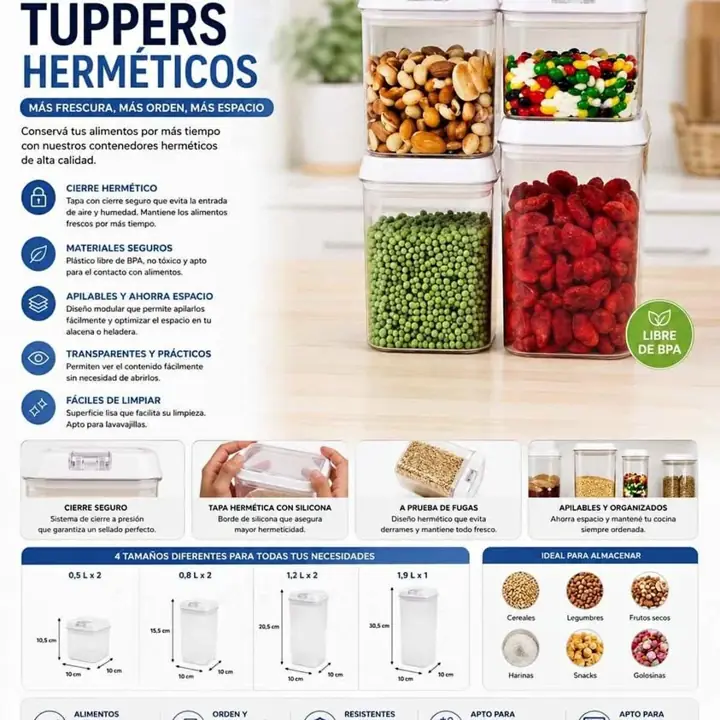 Set de 4 contenedores plastico hermeticos