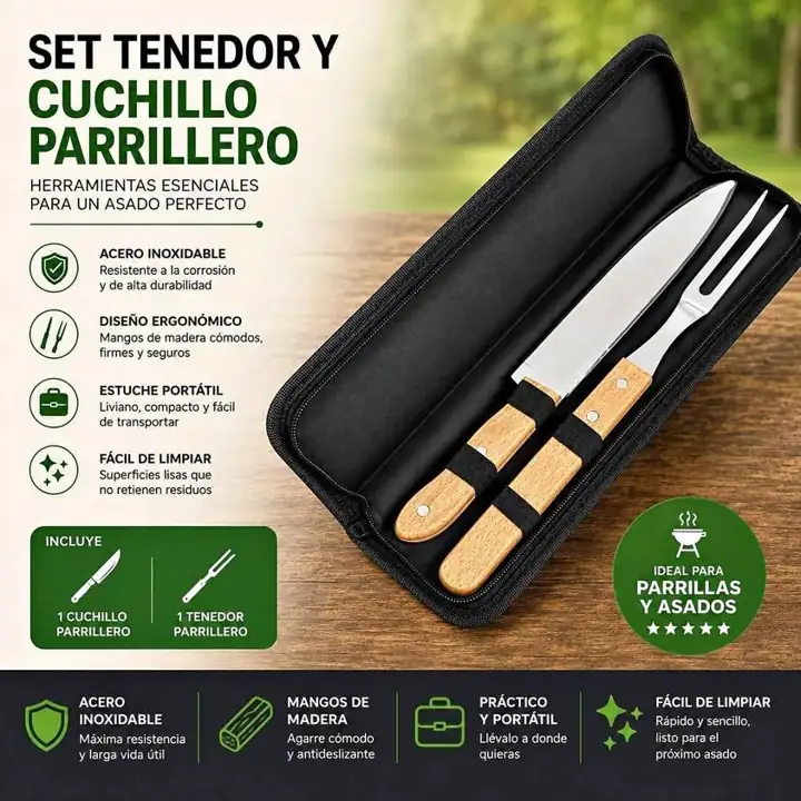 Set de tenedor y cuchillo parrillero