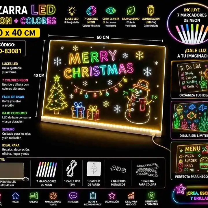 Pizarra LED 60X40CM neon + colores