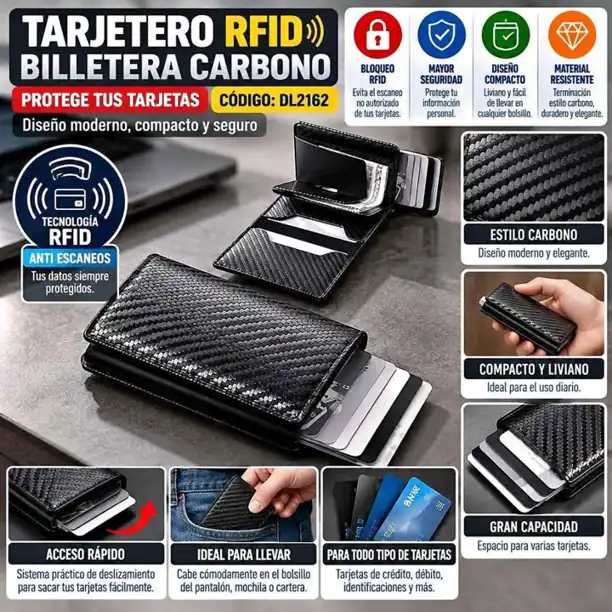 Tarjetero Rfid billetera carbono